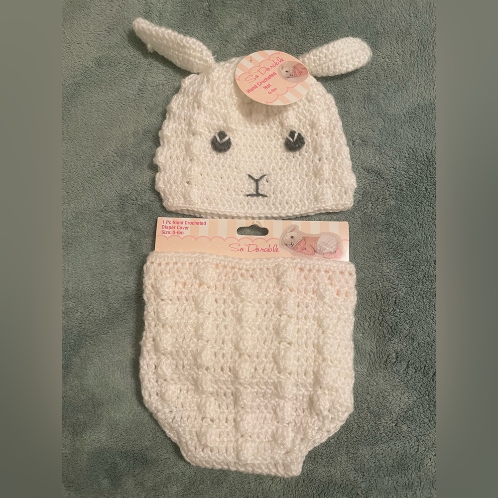 So’Dorable Baby Bunny Crochet Diaper Cover Set, 2-Piece, Ivory, 0-6 Months